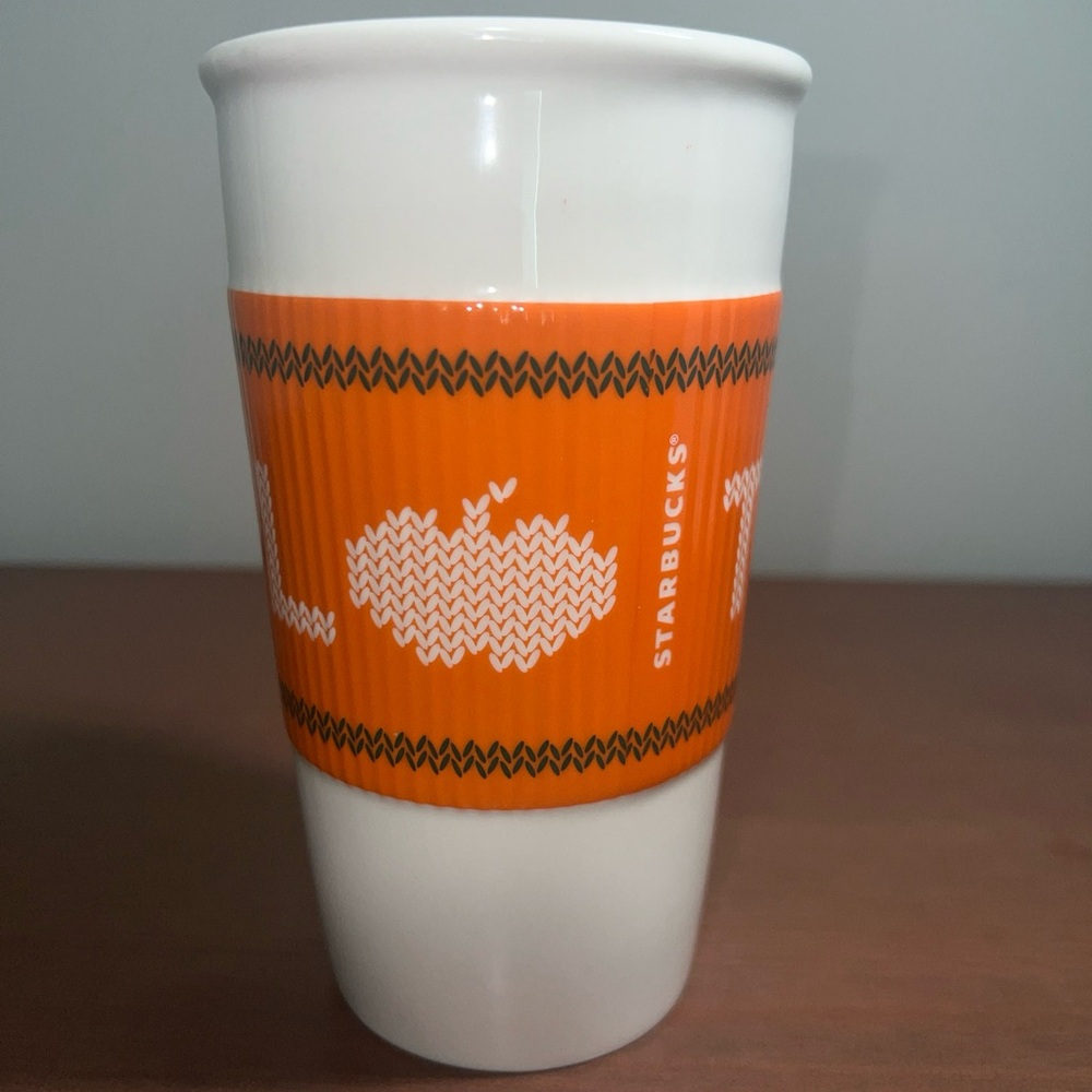 Starbucks tumbler Pumpkin Spice 2016 Team PSL Orange White 10oz Lid Ceramic NWOT